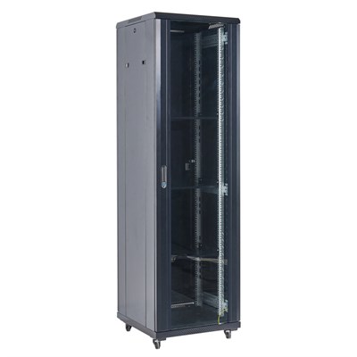 Напольный шкаф 19" 42U 800×800×2054 (ШxГxВ), дверь стекло, металлическая задняя дверь, боковые съемные стенки, RAL 9005 REXANT 04-4288-212 - фото 153690