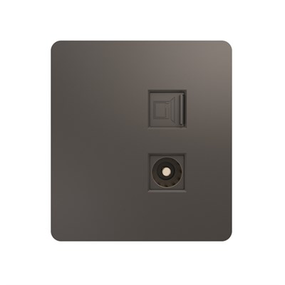 Розетка ROUND компьютерная RJ45 кат6 + TV с/у титан KRANZ KR-78-0722-2 - фото 155281