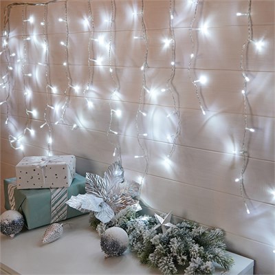 Гирлянда светодиодная Бахрома 3*0,8 м 200 LED БЕЛЫЕ, прозрачный ПВХ 255-065 - фото 82196