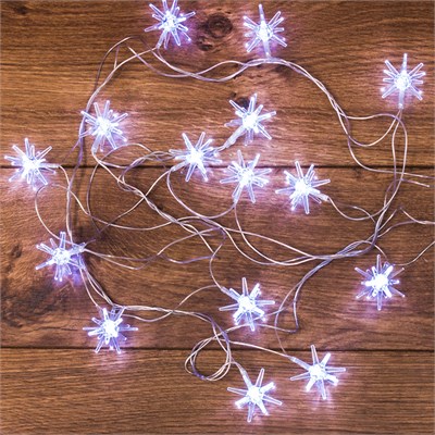 Гирлянда светодиодная Снежинки 20 LED БЕЛЫЕ 2,8 метра 303-036 - фото 82325