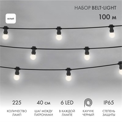 Набор ЕВРО Belt-Light 2 жилы, 100м, шаг 40см, 225 LED ламп, цвет свечения белый, 45мм (6 LED) NEON-NIGHT 331-345 - фото 82758