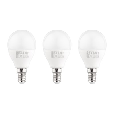 Лампа светодиодная Шарик (GL) 11,5Вт E14 1093Лм 6500K холодный свет (3 шт/уп) REXANT 604-209-3 - фото 83650