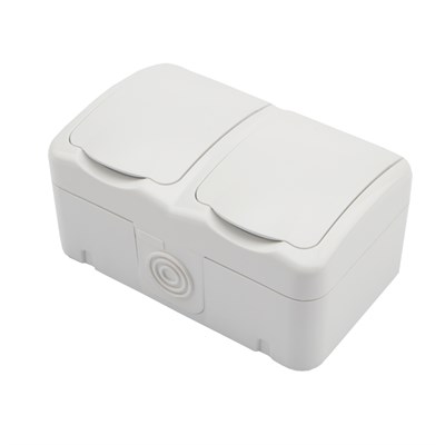 Блок горизонтальный 2 розетки Mini OG IP54 с/з, о/у, белый KRANZ KR-78-0606 - фото 84562