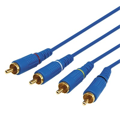 Шнур 4 RCA - 4 RCA, длина  3 метра, синий (GOLD) REXANT 17-0304-1 - фото 86001