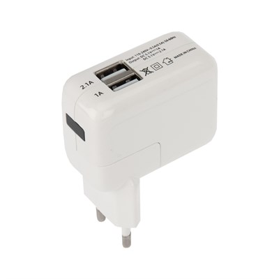 Сетевое зарядное устройство 2xUSB,  переходник+адаптер (СЗУ) (5 V, 2100 mA+1000 mA) REXANT 18-1187 - фото 86266