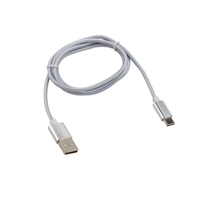 Кабель USB-A – Type-C, 2,1A, 1м, в серебрянной нейлоновой оплетке REXANT 18-1899 - фото 86295