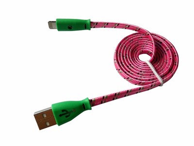 Кабель USB-A – Lightning для Apple, 1А, 1м, в розовой нейлоновой оплетке, плоский, светящиеся разъемы REXANT 18-4258 - фото 86386