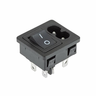 Выключатель клавишный 250 V 6 А (4с) ON-OFF черный с штекером C8 2PIN  REXANT 36-2284 - фото 87343