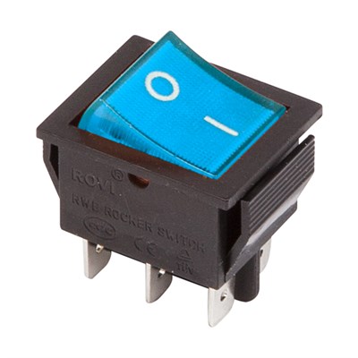 Переключатель клавишный 250V 15А (6с) ON-ON синий с подсветкой (RWB-506, SC-767) REXANT 36-2351 - фото 87358