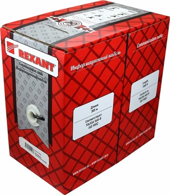 Кабель витая пара U/UTP, CAT 5e, PVC, 4PR, 24AWG, INDOOR, STRANDED, серый, 305м REXANT 01-0044 - фото 89665