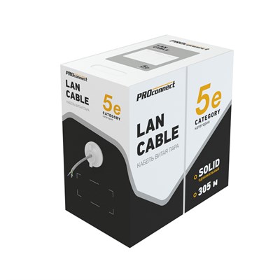 Кабель витая пара омедненный F/UTP, CCA, CAT 5, PVC, 4PR, 26AWG, INDOOR, SOLID, серый, 305м PROconnect Light 01-0148-3 - фото 89704