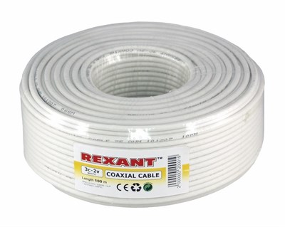 Кабель коаксиальный 3С-2V, 75Ом, CCS/Al/Al, 48%, 100м, INDOOR, белый REXANT 01-2611 - фото 89768