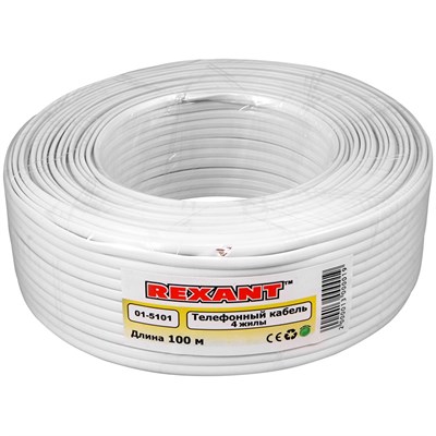 Кабель телефонный ШТЛП 4 жилы Cu, белый, 100м REXANT 01-5101 - фото 89879