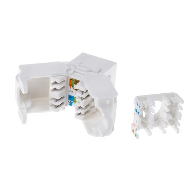 Модуль Keystone Jack RJ-45(8P8C) UTP, CAT 6, тип 180 градусов, самозажимной, белый REXANT 05-1052 - фото 90283