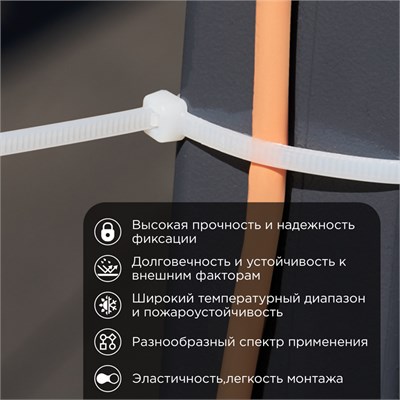 Стяжка кабельная нейлоновая 250x3,6мм, белая (500 шт/уп) REXANT 07-0250-05 - фото 90728