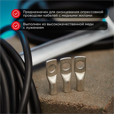 Наконечник медный луженый ТМЛ 16–8–6 (16мм² - Ø8мм) ГОСТ 7386-80 (в упак. 5 шт.) REXANT 07-5311 - фото 91244