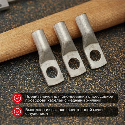 Наконечник медный луженый ТМЛ-Р 25–8 (25мм² - Ø8мм) (в упак. 5 шт.) REXANT 07-5314-2 - фото 91282