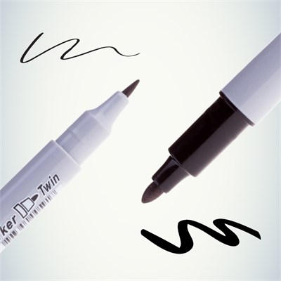 Маркер перманентный двухсторонний Multi Marker Twin 2мм/1мм, черный, пулевидный Crown 08-8401 - фото 92005