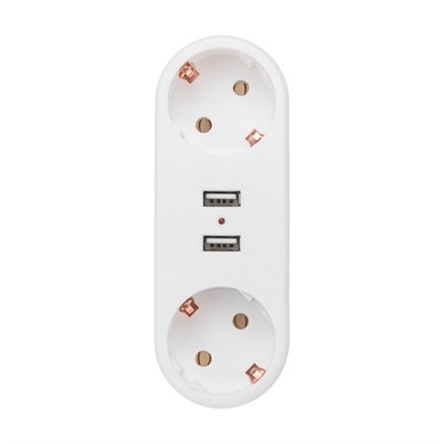 Двойник электрический линейный 16А с/з + 2 USB-порта, 2,4 А, белый REXANT 11-1090 - фото 92472