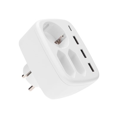 Тройник электрический 16А с/з + 2х2,5А + 3хUSB-A 2,4А + USB Type-C 3А, белый REXANT 11-1250 - фото 92513