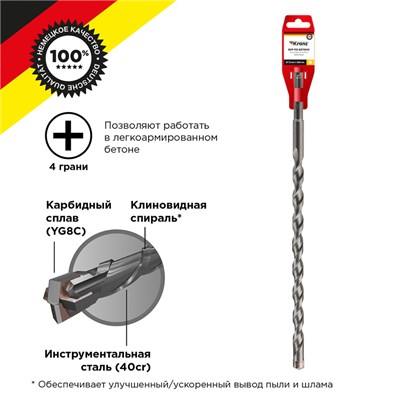 Бур по бетону 12x460x400мм, крестовая пластина, SDS PLUS KRANZ KR-91-0103 - фото 95587