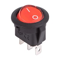 Выключатель клавишный круглый 12V 20А (3с) ON-OFF красный  с подсветкой  (RWB-214)  REXANT 36-2585
